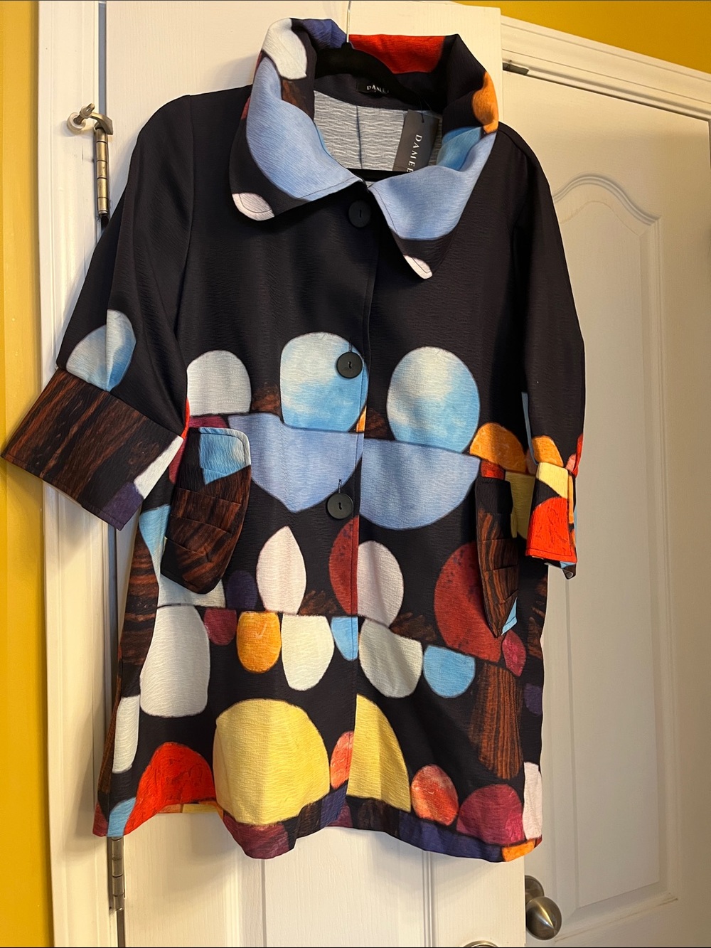 Damee Navy Multicolor Polka Dot Coat Dress